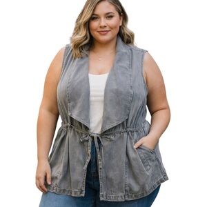 Jane And Delancey Draped Open Front Utility Vest Tencel Charcoal Gray Womens 2XL